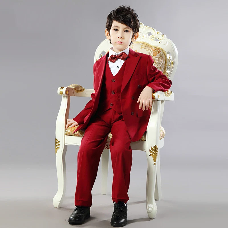 Por Formal Baby Suits Black Boys Suits For Weddings Dress Kids Prom Black Red Wedding Tuxedo Children Clothing