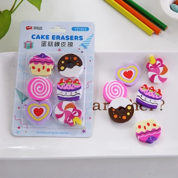 

6PCS/Set Creative Eraser Cute Colorful Cake Donut Pencil Eraser Set Mini Novelty Erasers for Party Favors, Homework Rewards
