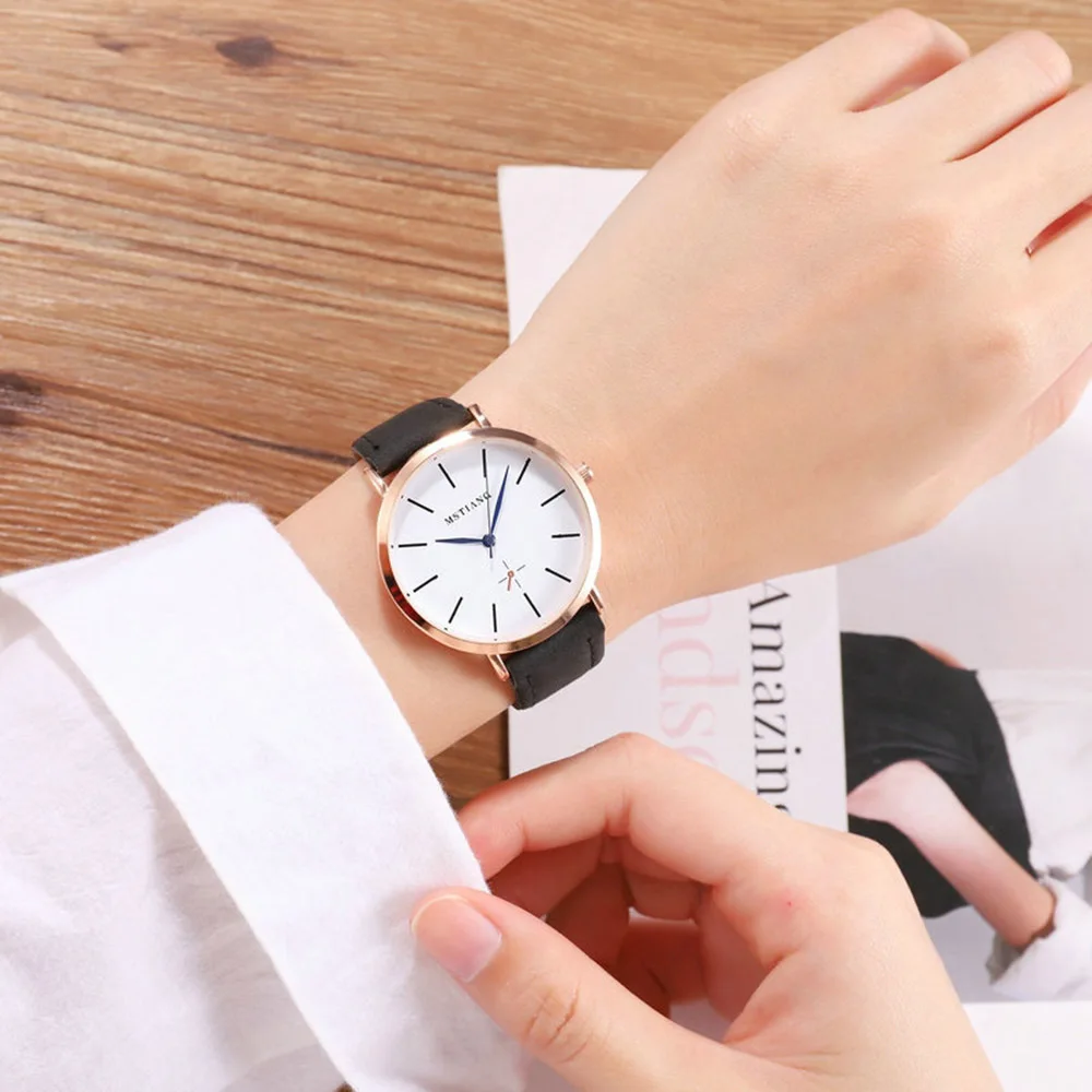 Женские часы, простой стиль, роскошные модные кварцевые наручные часы Ulzzang, Топ бренд, женские часы, Reloj Mujer - Цвет: Черный