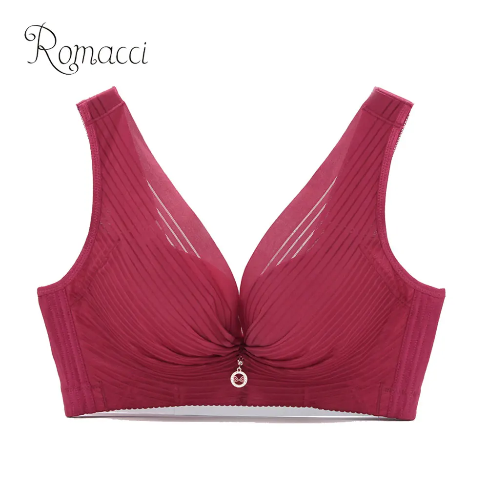 

Romacci Women Plus Size Bra Wireless Antibacterial Lingerie Bralette Adjustable Anti Sagging Bras 3/4 Cup Brassiere Reggiseno