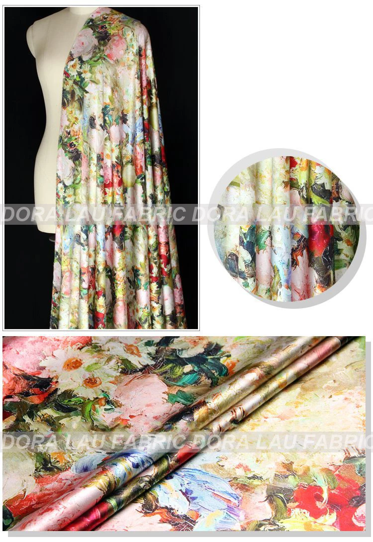 118 см шириной 19 мм 93% шелк и 7% спандекс красочный Цветочный Stretch шелковой атласной ткани для платья одежда cheongsam D814