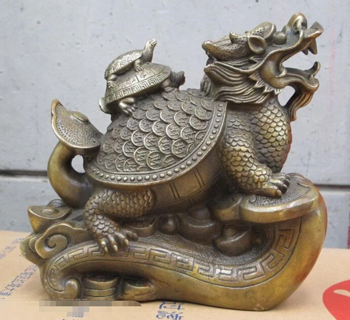

8"China Bronze Feng shui mascot carved Shell coin Dragon Turtle ntrd 2 tortoise Statue Statue discount 30%