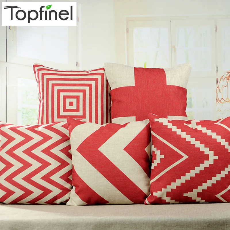Top Finel Chevron Red Geometry Decorative Throw Pillows Case Linen for Sofa Car Cotton Cushion ...