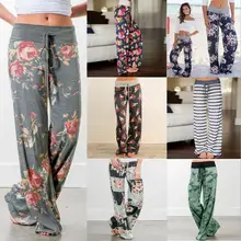 New Spring 2018 Causal Women Pants Printed Drawstring High Waist Straight Women Loose Pants Plus Size Ladies Long Trousers