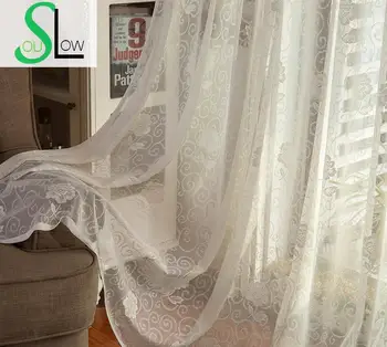 

Slow Soul White Thin Curtain Fabric Flowers Pleated Europe Floral Curtains Tulle For Living Room Kitchen Bedroom Sheer Blinds