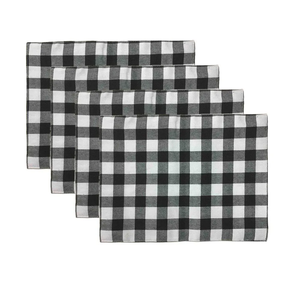 

4pcs Cotton Buffalo Check Plaid Placemat Dish Towels White and Black Table Mat for Drying Cleaning Home Dining Table Decoration