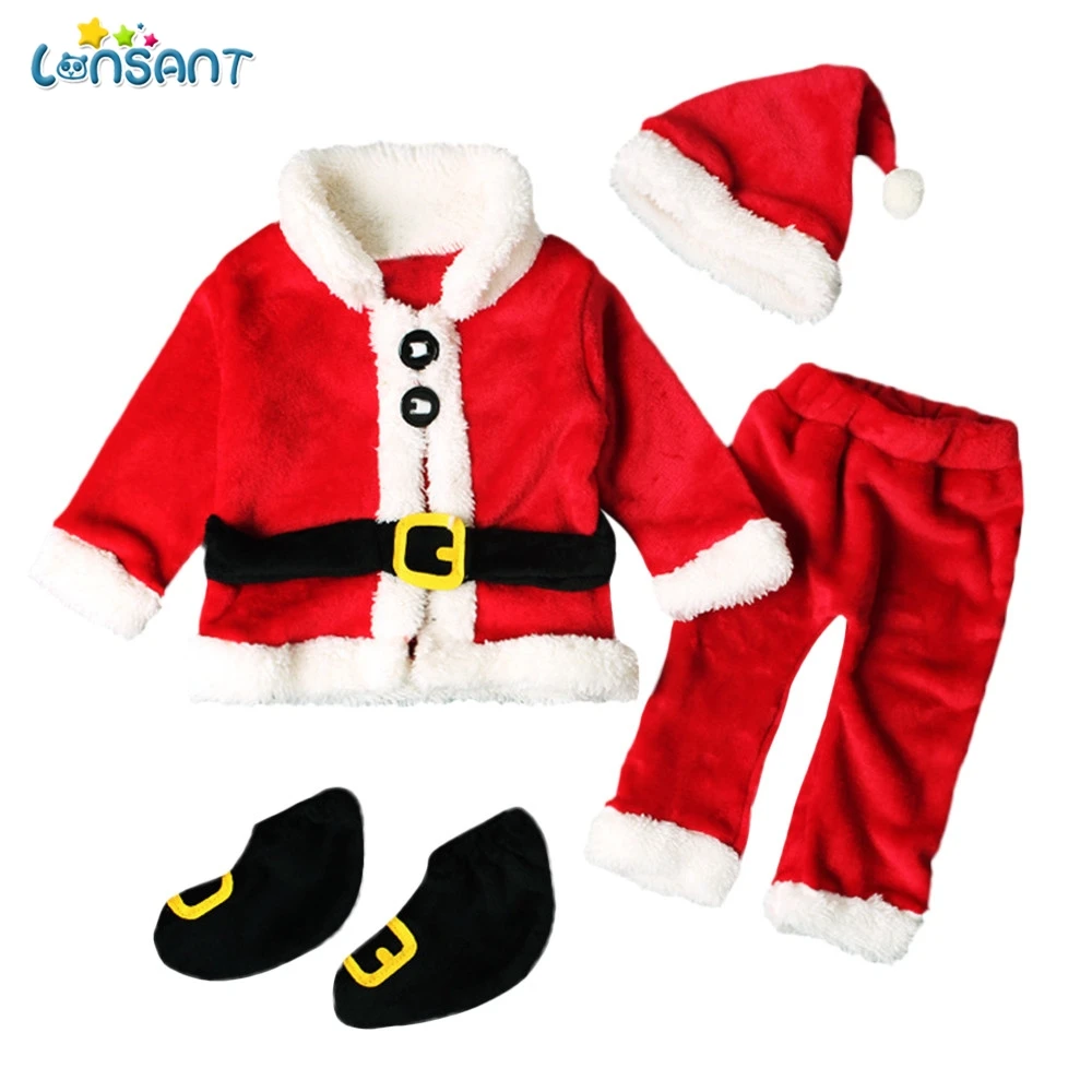 

LONSANT Xmas Newborn Clothing Set 4PCS Infant Baby Santa Claus Christmas Tops+Pants+Hat+Socks Outfits Christmas Set For Girl Boy