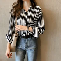 New Women Shirt Clothes Ladies Chic Striped Blouse Spring Summer Long Sleeve Turn Down Collar Casual Fashion Girls Top H9017 1