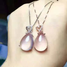 Натуральный розовая кварцевая подвеска S925 серебро натуральный розовый кристалл кулон Цепочки и ожерелья модные роскошные большая капля воды для женщин, подарок, ювелирное изделие