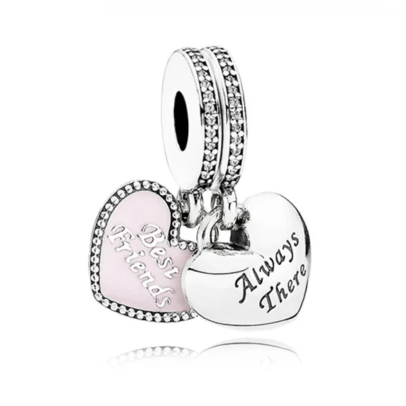 

Authentic 925 Sterling Silver Bead Charm Enamel Love Heart Best Friends Pendant Bead Fit Pandora Bracelet Diy Jewelry