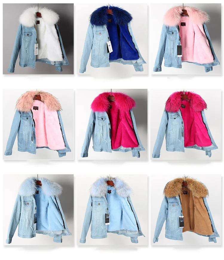 Новая джинсовая куртка для женщин, Воротник из меха енота, Экологически чистая подкладка для зимнего пальто, женские парки, джинсовые куртки, пальто