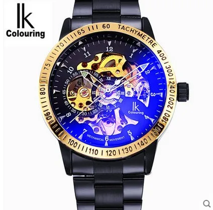 New 2016 IK Colouring Fashion font b Mechanical b font Skeleton Watch Auto Stainless Steel font