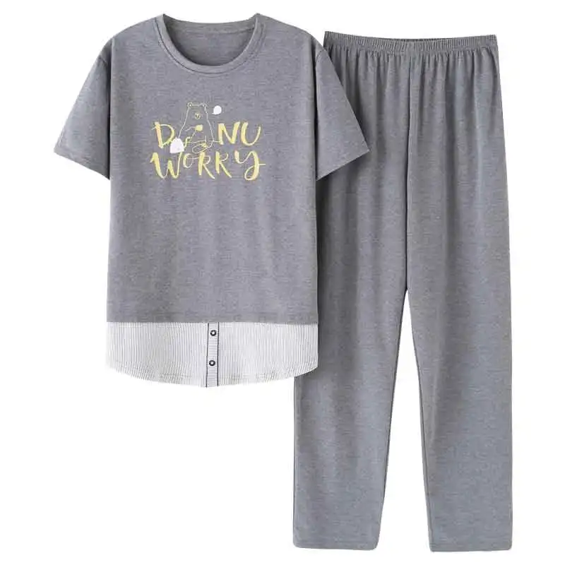 BZEL, высокое качество, мужские пижамы, Мужская одежда для сна, Хлопковая пижама, Hombre, пижамные комплекты, домашняя одежда, короткая рубашка, полосатые штаны, одежда для сна - Цвет: grey