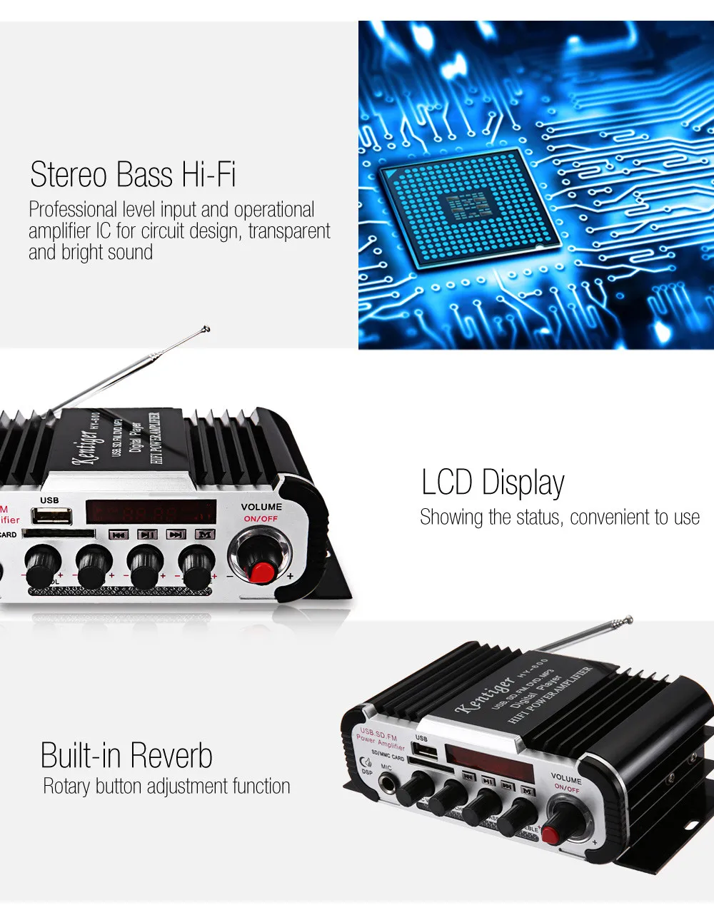 Kentiger HY 600 Hi Fi стерео Мощность усилители ИК Управление FM MP3 USB воспроизведения