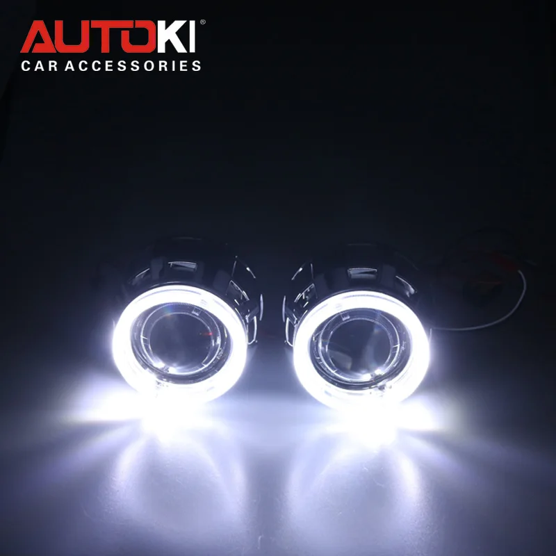 Autoki спрятал Bi xenon объектива автомобиля проектор Габаритные огни квадратный фары «ангельские глаза» DIY авто-Стайлинг 2,5 ''H4 H7 - Цвет: led white
