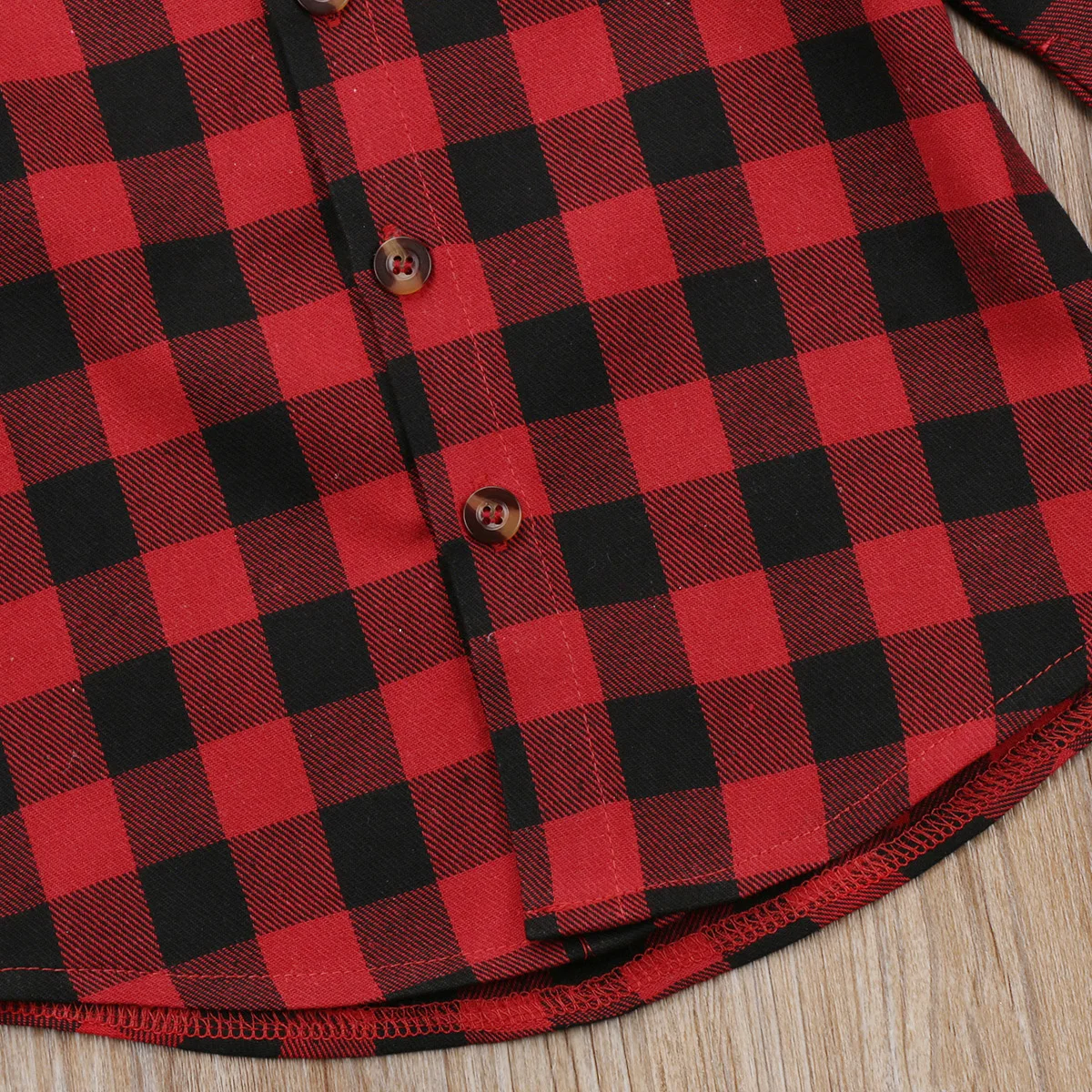 Kids Little Boys Girls Baby Letters Print Long Sleeve Button Down Red Plaid Flannel Shirt