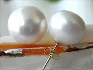 

free shipping>>>>noble jewelry GENUINE 13-14MM AAA+++ WHITE SOUTH SEA PEARL EARRING 14K YELLOW GOLD