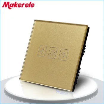 

Touch Switch 3 Gang 1 Way UK Standard Gold Touch Screen wall switch wall socket for lamp