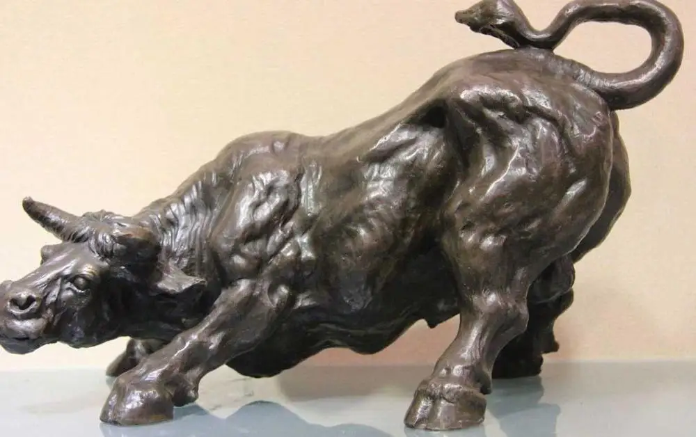

Western Art Figurine Pure Copper Bronze Angry Bull Ox Cattle Sculpture Statue