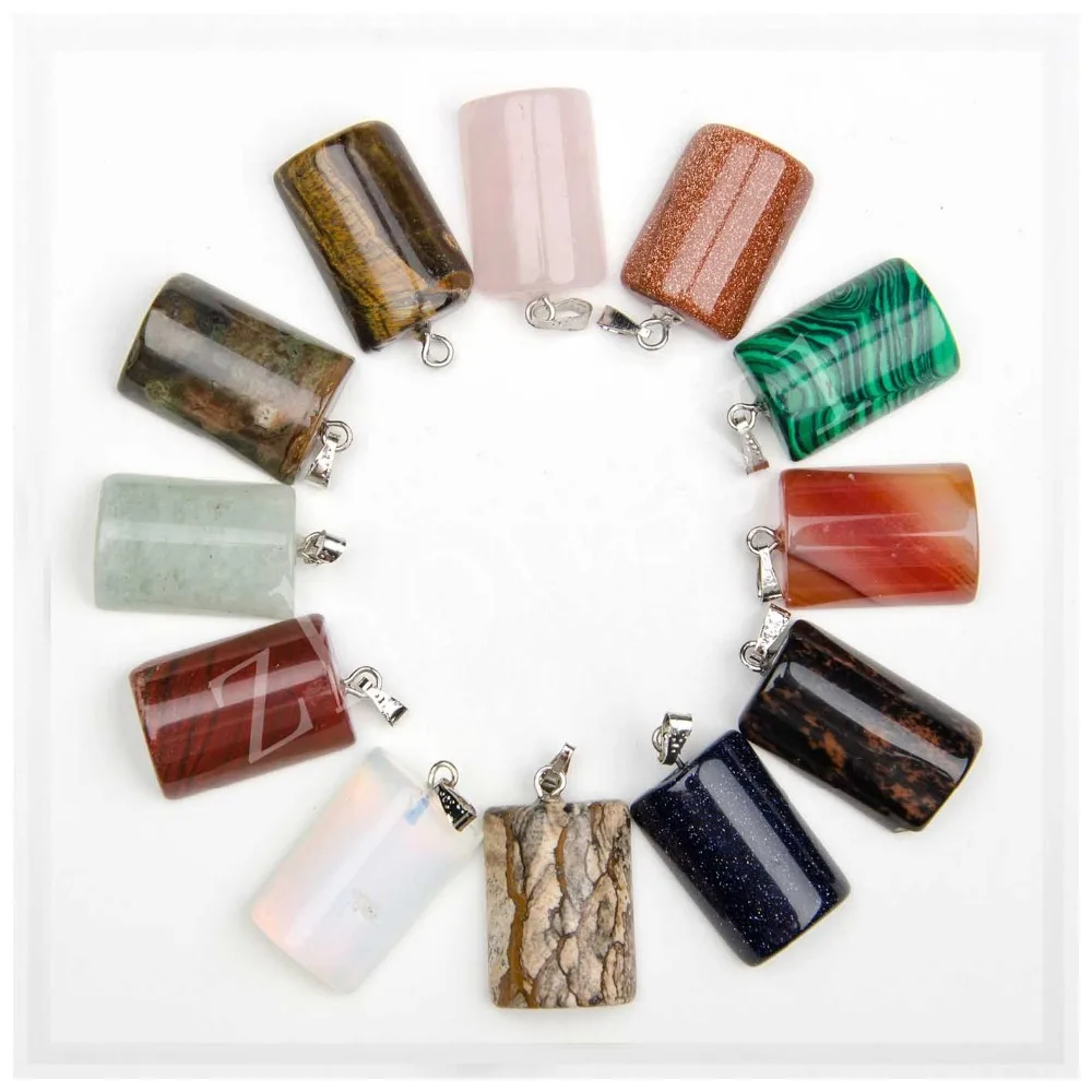 wholesale natural stone round pillar pendantsmixed for jewelry making