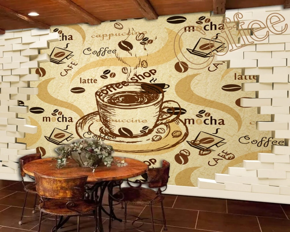 送料無料3dレトロビンテージカフェレストラン背景壁絵画カスタムホテル壁紙キッチン安い壁画最高のサプライヤー Wallpapers Aliexpress