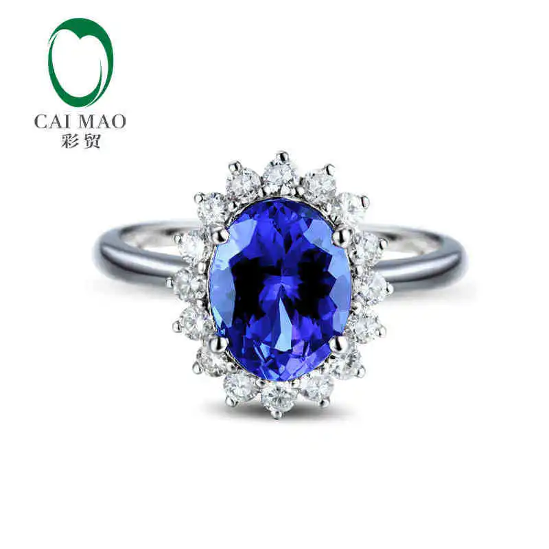 

CaiMao 18KT/750 White Gold 2.11 ct Natural IF Blue Tanzanite AAA 0.4 ct Full Cut Diamond Engagement Gemstone Ring Jewelry