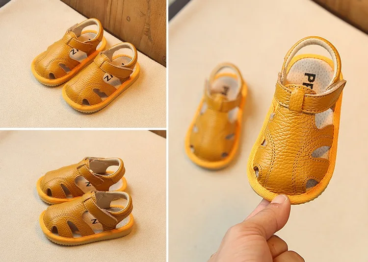 

2019 Summer children's shoes boys and girls genuine leather sandals Baotou baby shoes toddler shoes soft bottom