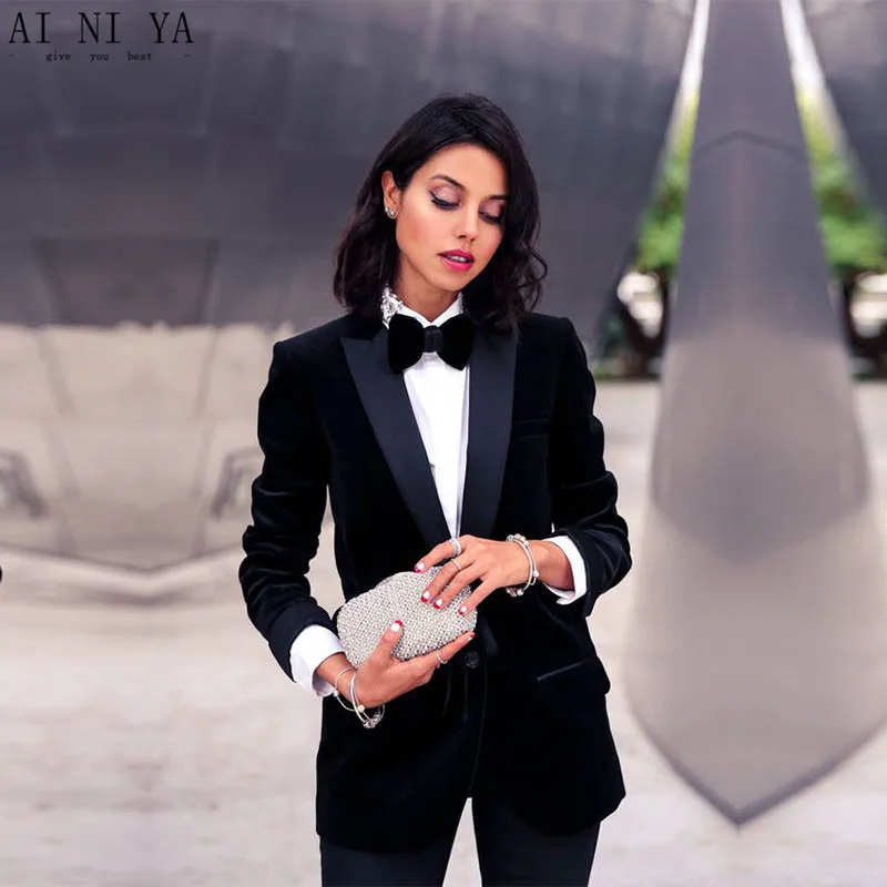 Personalizzato Velluto Giacca Nera Delle Donne Vestiti di Affari Navy Raso  Risvolto Femminile Tailleur pantalone di Cotone Navy Tessuto Misto  Pantaloni Eleganti|trouser suit|navy womens suitwomen elegant trouser suits  - AliExpress