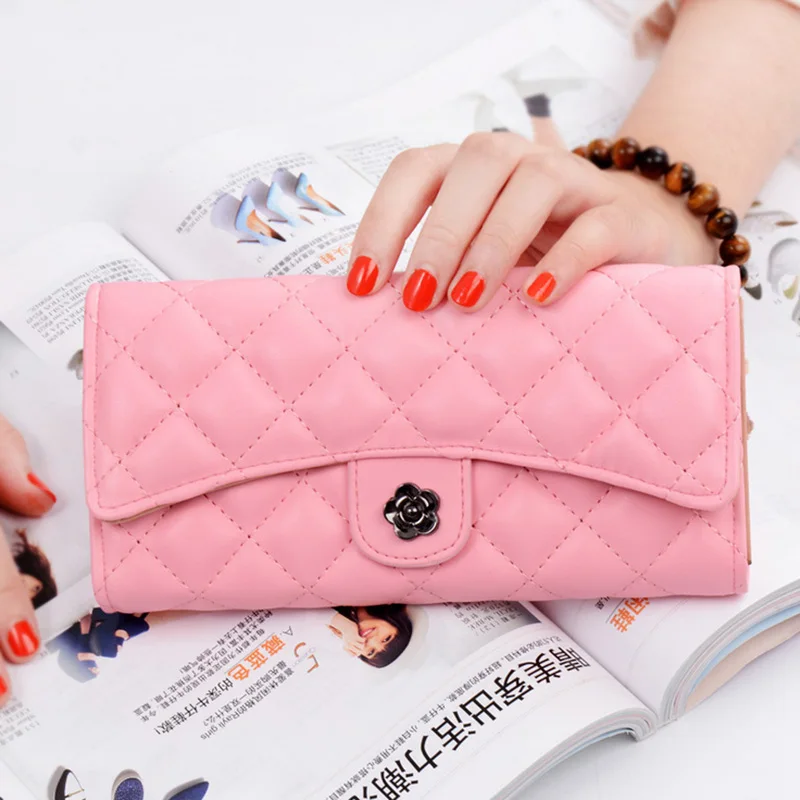 

Fashion female bag Sweet lady Diamond lattice PU Leather Long Wallets Women Handbags Cash Purse Card Holder Free shipping