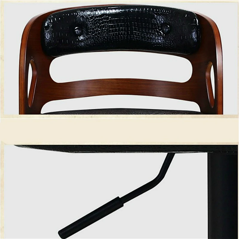 Wooden Back Bar Chair Multi-function Front Desk Retro High Stool with Footrest Household Stable Balcony Leisure Stool PU Seat Wooden Back Bar Chair Multi-function Front Desk Retro High Stool with Footrest Household Stable Balcony Leisure Stool PU Seat