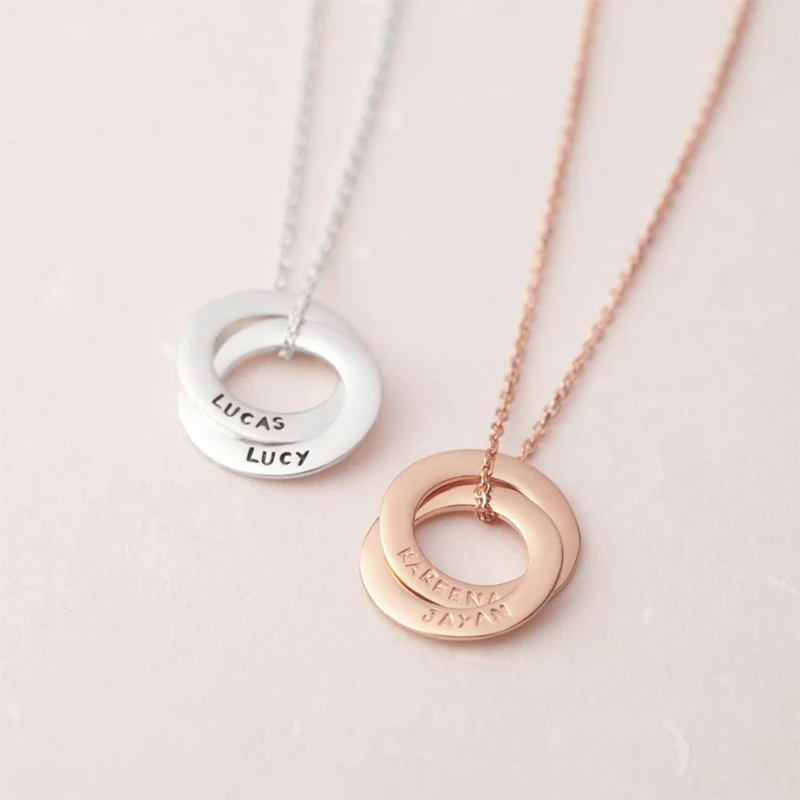 Lateefah Unique Name Necklace 2 Circle Name Pendant Gold Color Handmade Engraved Necklaces Jewelry Memory Gift For Mom Kids