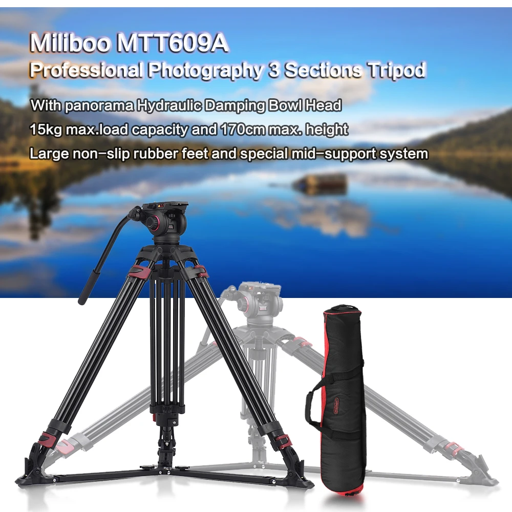 Miliboo MTT609A Профессиональная фотография 3 секции штатив из алюминиевого сплава для