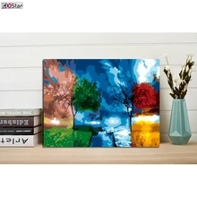 Новые фотографии без рамки четыре сезона пейзаж живопись по номерам домашний декор Ручная роспись маслом на холсте