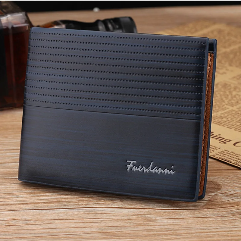 NEW Men Dollar Bill Wallet Brown PU Leather Bifold Credit Card Photo Holder Y
