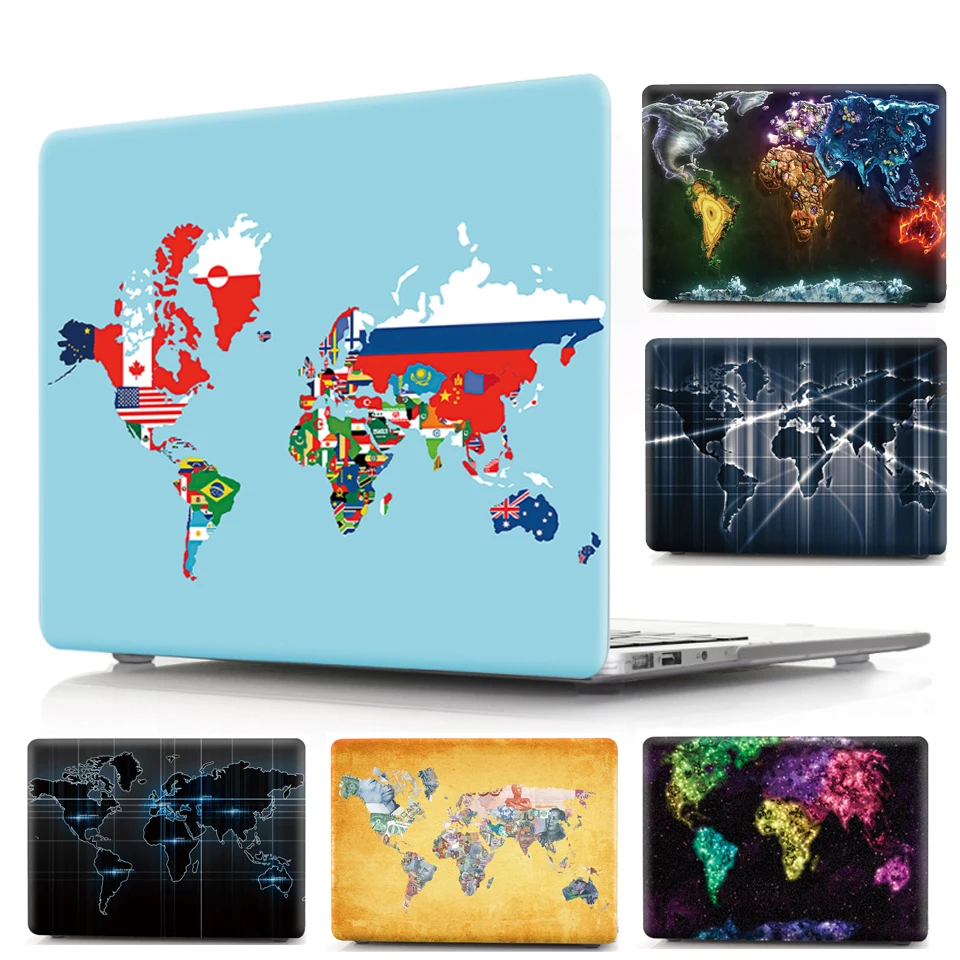 Новый чехол для Macbook Air Pro Retina 11 12 13 15 жесткий ПВХ цветной с картой мира A1466 Жесткий