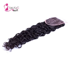 Brazilian Lace Closure Deep Wave Non-Remy Hair Free Part 4”x 4” Ms Cat Hair Products 100% Human Hair Free Shipping