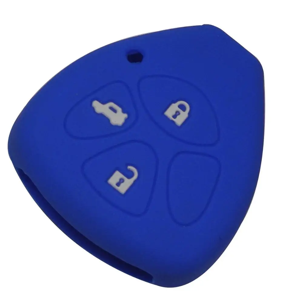 Jingyuqin 3 кнопки силиконовый чехол для ключей от машины оболочка Крышка для Toyota Camry COROLLA Vios REIZ CROWN RAV4 держатель - Цвет: darkblue