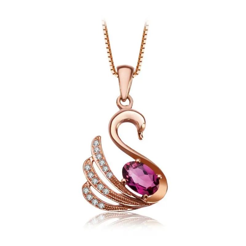 0,5 ct элегантность дизайн лебедь алмаз ювелирные изделия 18 K розовое золотое ожерелье с подвеской натуральный турмалин красный драгоценный камень ювелирные изделия подарок