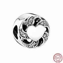 Аутентичные 925 пробы серебро Ясно CZ закрученного ленты бусины-брелоки в форме сердца DIY Fit Пандора Подвески для женщин ювелирных изделий FL443