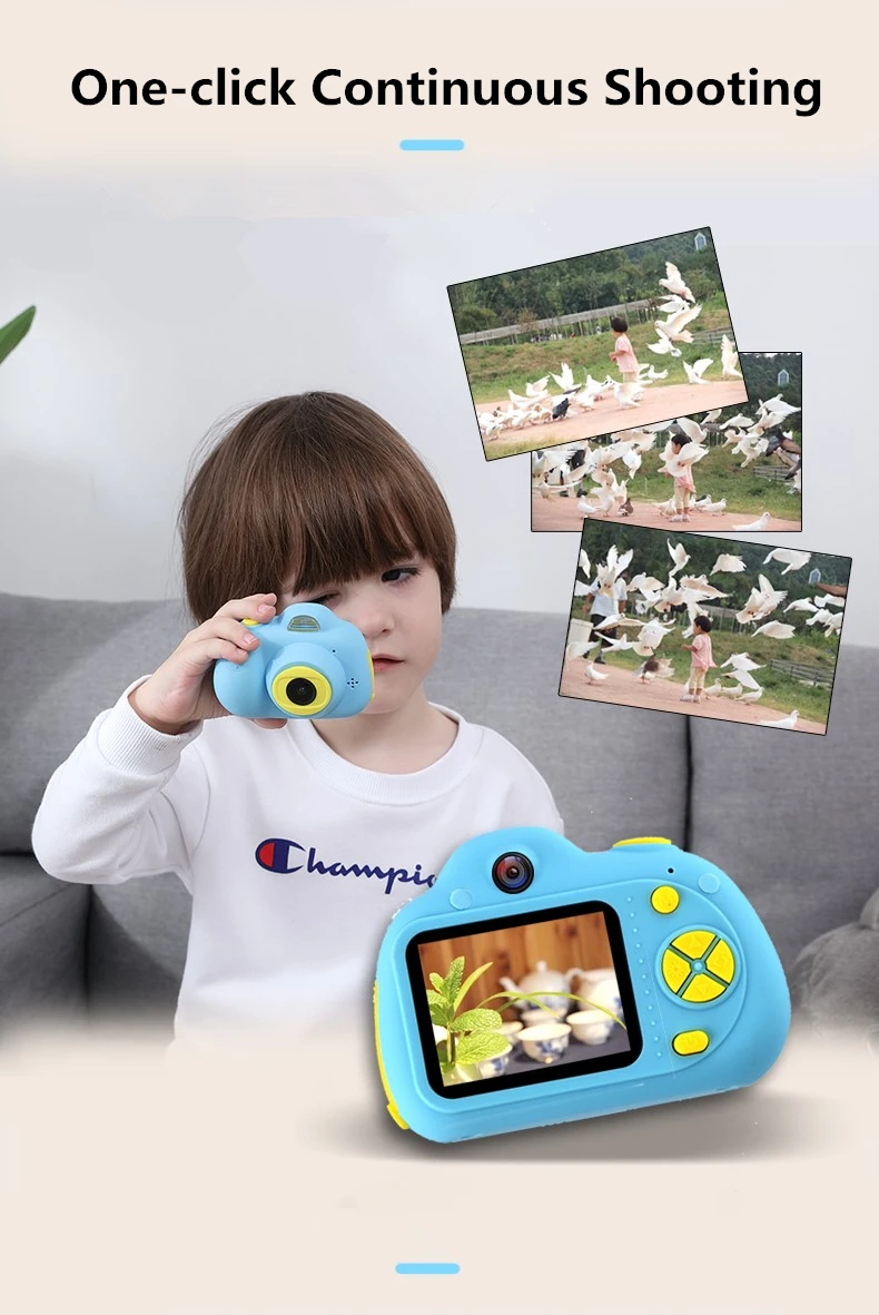  Children's Kawaii Camera HD Digital 800P TF Card Camcorder USB Rechargeable Early Education Puzzle 