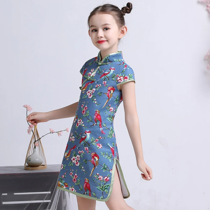 

2019 Short Sleeve Cheongsam Qipao Traditional Chinese Costumes Girls Hanfu Tang Dynasty Qing Dress Dance Costume DQS1425