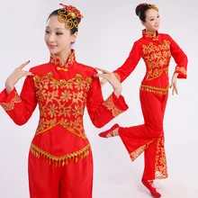 Красный барабан танцевальные костюмы Yangko для традиционного китайского танца бамбуковый веер танец барабан с поясным ремнем Китайский народный танец
