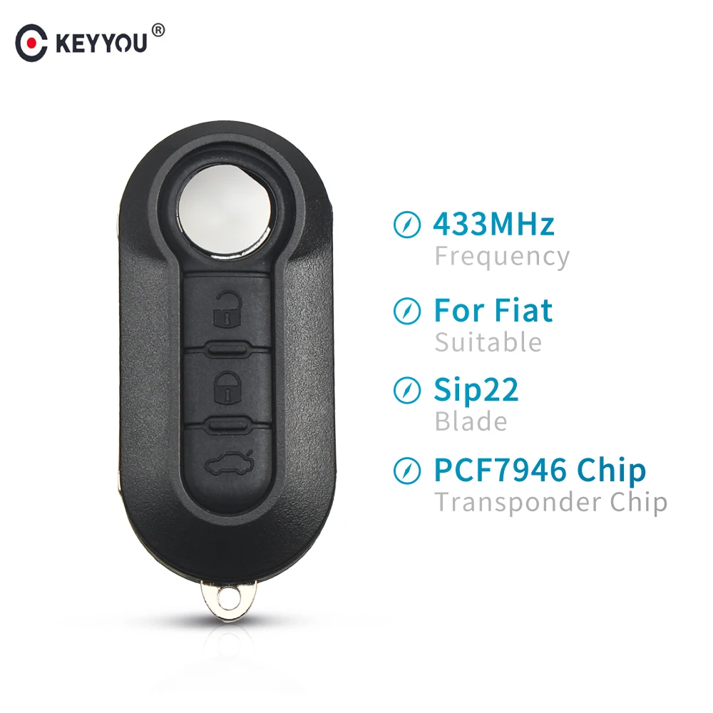 

KEYYOU Keyless Entry Car Remote Key Fob 433MHz For Fiat 500L MPV Punto Ducato Qubo 2010-2017 DelphiBSI PCF7946 Chip 3 Buttons