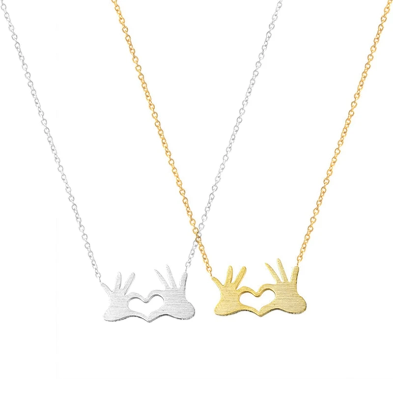 

Stainless Steel Chain Jewelry Double Hand Love Heart Necklaces Pendants For Women Gold Statement Necklace 2018