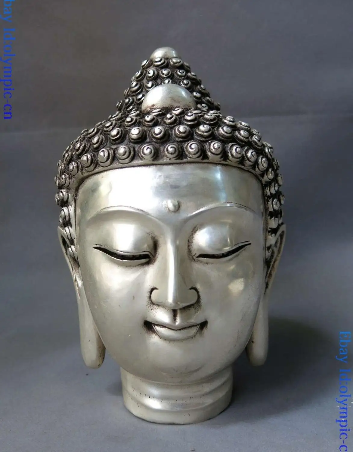 9&quot China silver carved buddhism lucky Shakyamuni buddha head sculpture Statue | Дом и сад