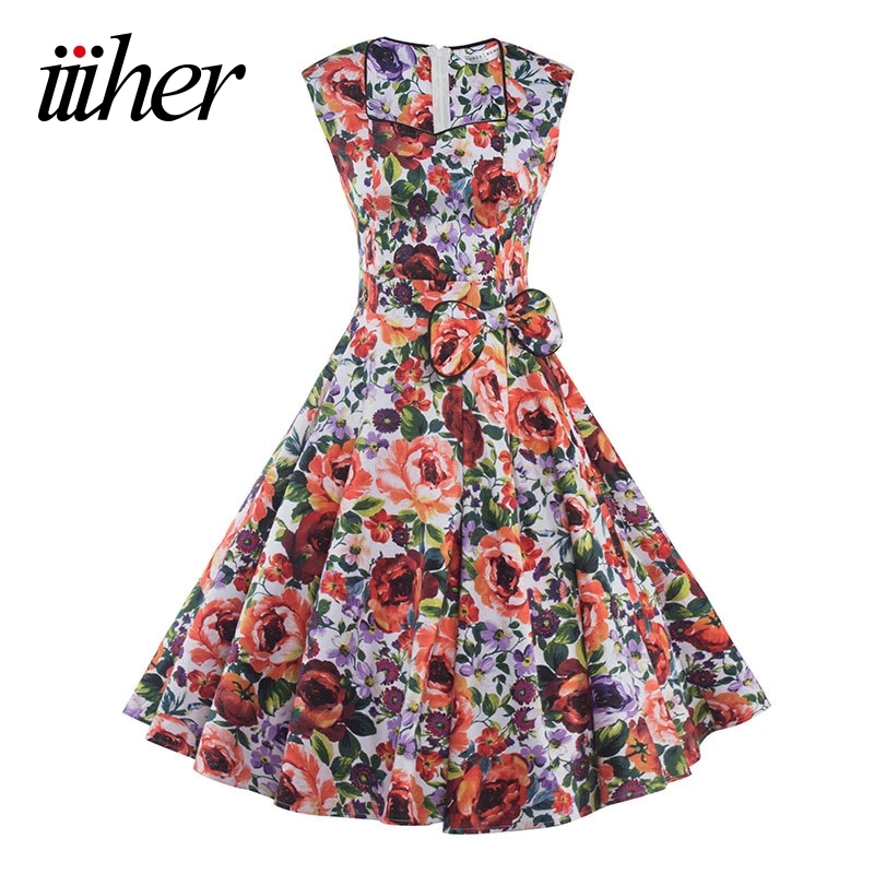Iiiher женское платье Лето Одри Хепберн 50 s 60 платья в винтажном стиле Vestidos рокабилли