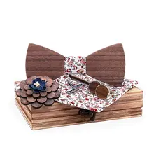 Мужская Свадебная деловая Вечеринка деревянные зажимы для галстука-бабочки карманный квадратный набор брошей деревянная Коробка Цветочный клетчатый галстук-бабочка запонки платок