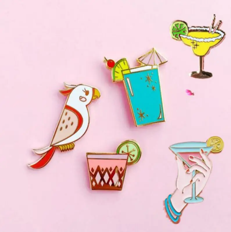 X035 Free shipping Cute Parrot Birds Summer Drink Metal Brooch Pins Button Pins,Fashion Jewelry Wholesale