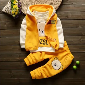 

Children's Clothing BabyBoys Girls Autumn And Winter New Plus Velvet Thickening Cartoon Bear Suit(Top +Pant+Jact)