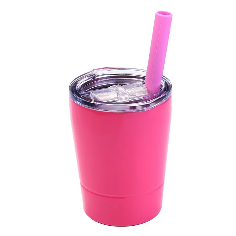 Kids Stainless Steel Cup Lovely Small Tumbler with Lid and Plastic Straw, 8 OZ (1, Sky Blue)in
